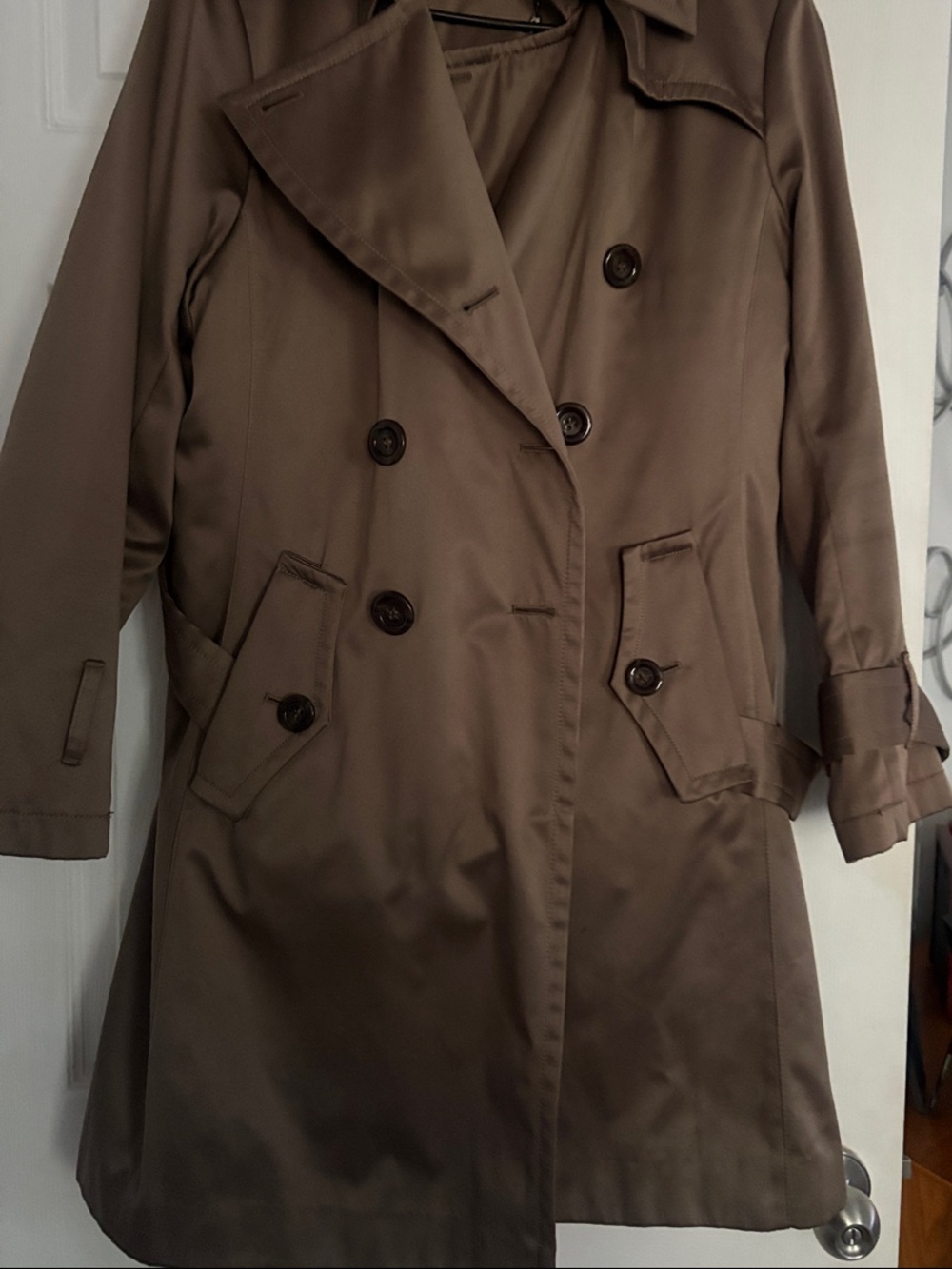 Jones New York Taupe Double-Breasted Trench Coat